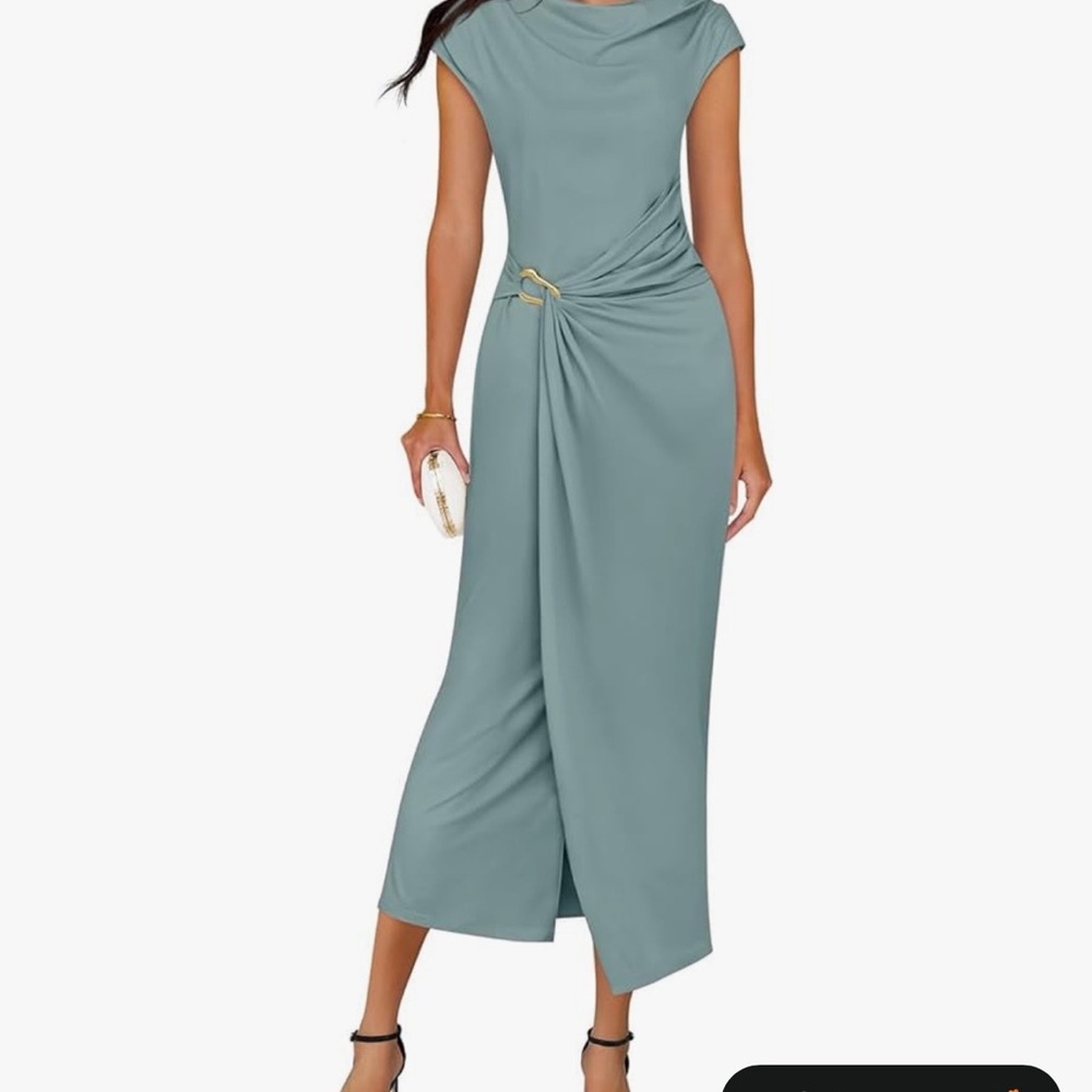 Draped Sage Midi Dress with Side Knot Detail